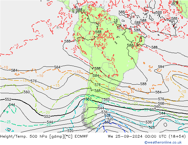 Z500/Rain (+SLP)/Z850 ECMWF mer 25.09.2024 00 UTC