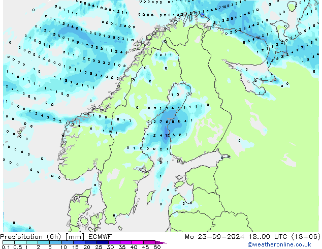 Precipitazione (6h) ECMWF lun 23.09.2024 00 UTC