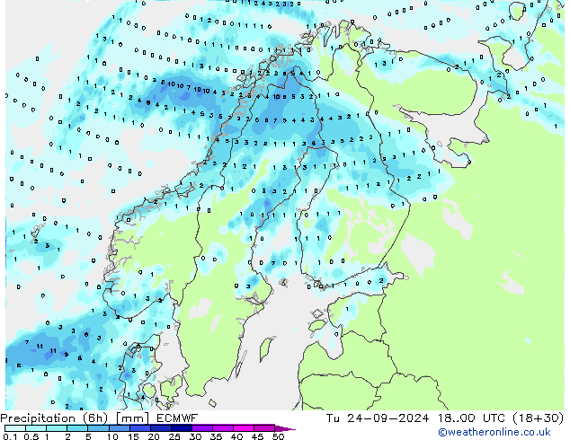 Z500/Rain (+SLP)/Z850 ECMWF Di 24.09.2024 00 UTC