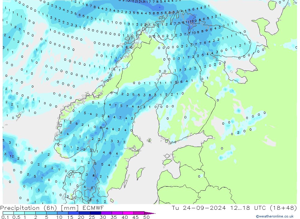 Yağış (6h) ECMWF Sa 24.09.2024 18 UTC