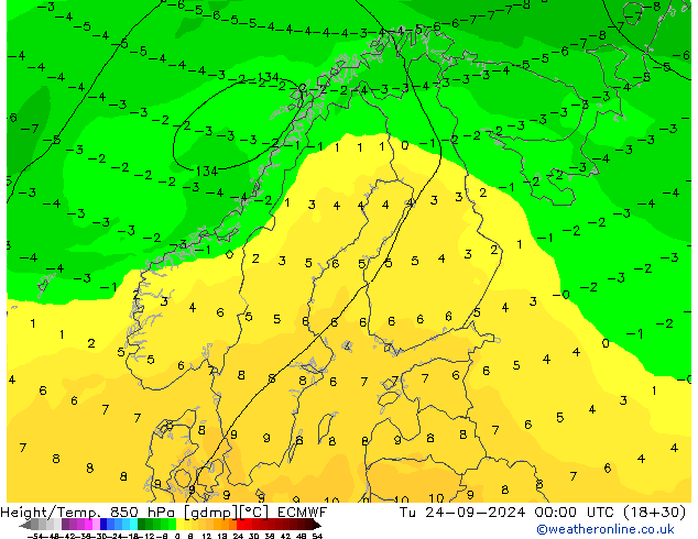 Z500/Yağmur (+YB)/Z850 ECMWF Sa 24.09.2024 00 UTC