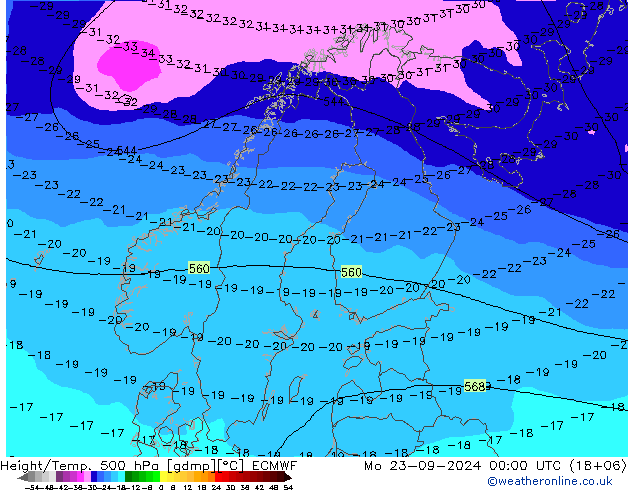 Z500/Rain (+SLP)/Z850 ECMWF Po 23.09.2024 00 UTC