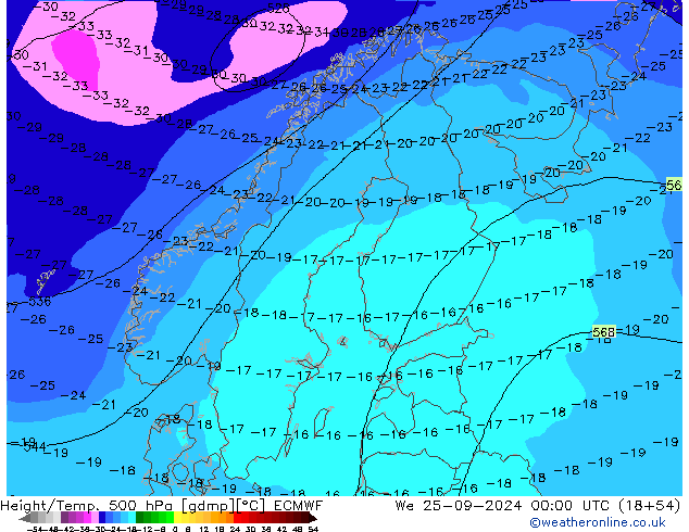 Z500/Rain (+SLP)/Z850 ECMWF Qua 25.09.2024 00 UTC