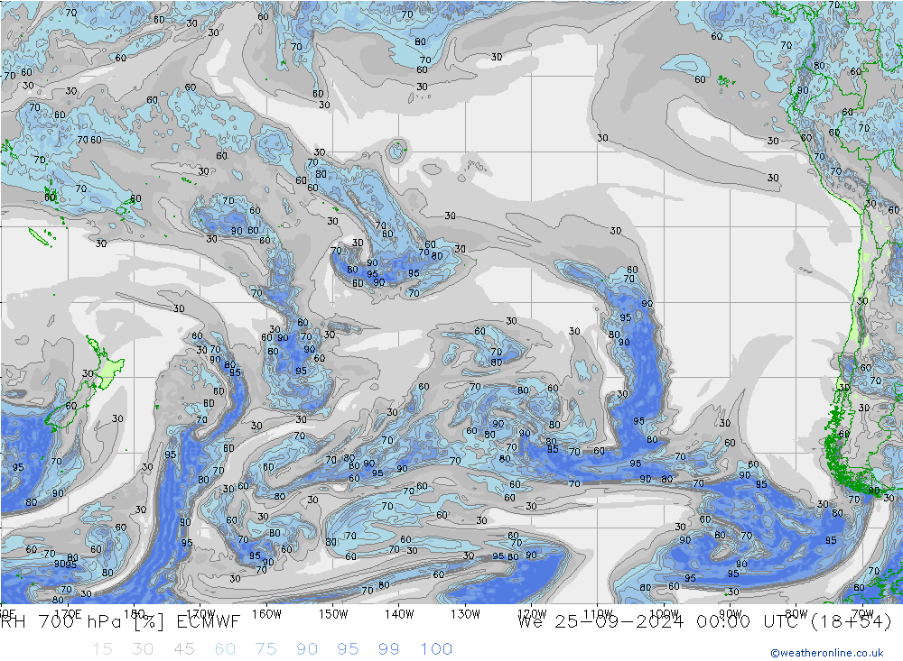 RH 700 hPa ECMWF We 25.09.2024 00 UTC