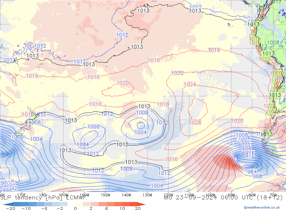 SLP tendency ECMWF Mo 23.09.2024 06 UTC