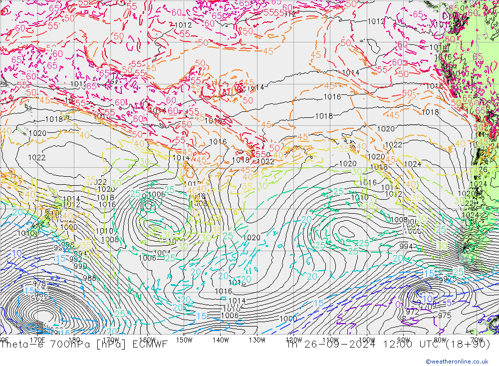 Theta-e 700hPa ECMWF Per 26.09.2024 12 UTC