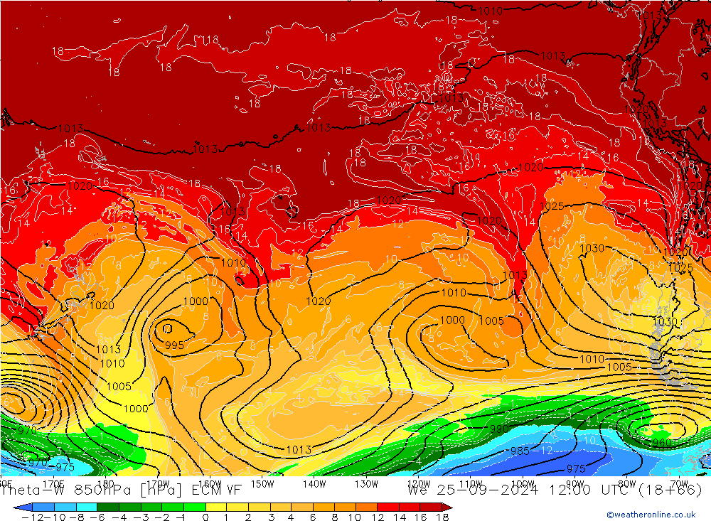 Theta-W 850hPa ECMWF  25.09.2024 12 UTC