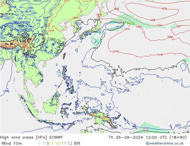 High wind areas ECMWF Qui 26.09.2024 12 UTC