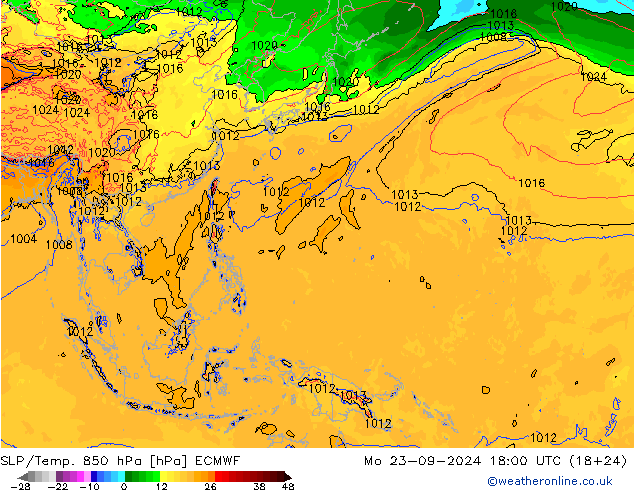 SLP/Temp. 850 hPa ECMWF lun 23.09.2024 18 UTC