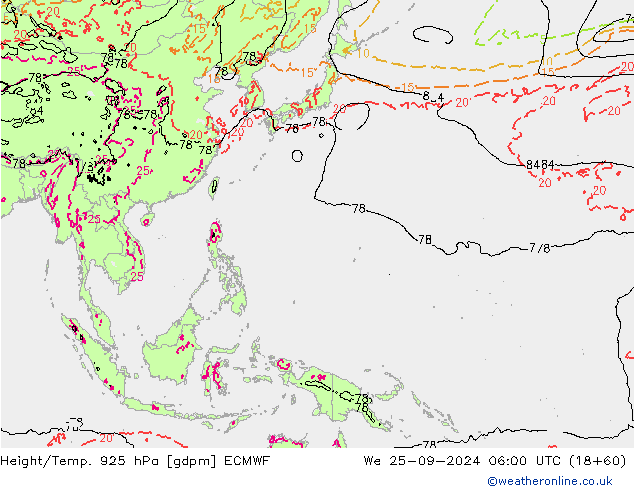 Height/Temp. 925 hPa ECMWF Qua 25.09.2024 06 UTC