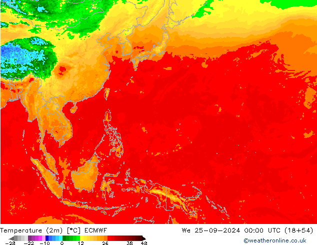 Temperatuurkaart (2m) ECMWF wo 25.09.2024 00 UTC