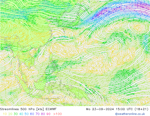 Streamlines 500 hPa ECMWF Po 23.09.2024 15 UTC