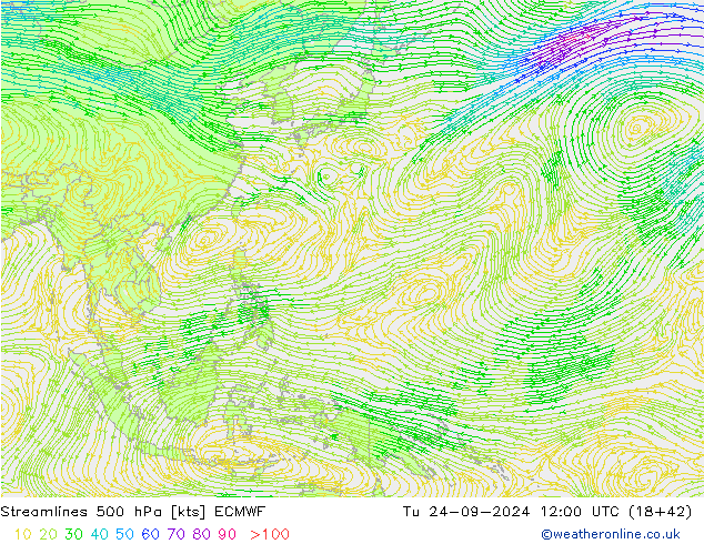 Streamlines 500 hPa ECMWF Tu 24.09.2024 12 UTC