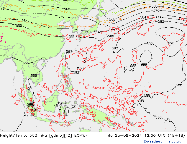 Z500/Rain (+SLP)/Z850 ECMWF Mo 23.09.2024 12 UTC