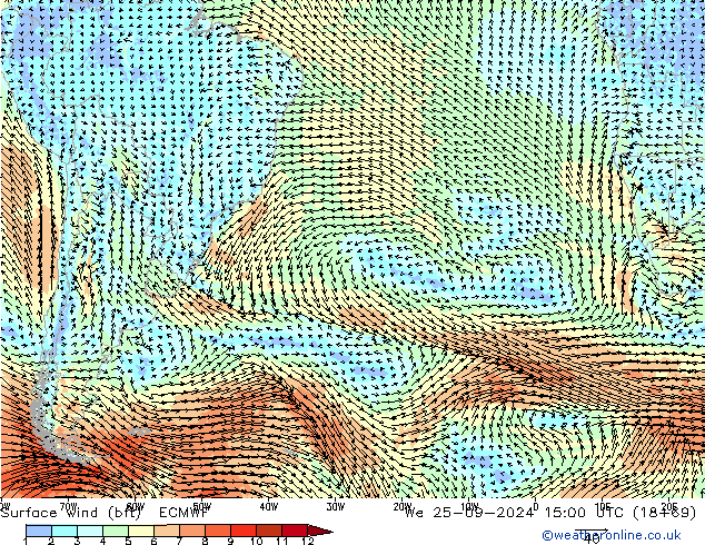  10 m (bft) ECMWF  25.09.2024 15 UTC