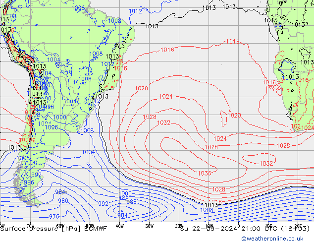 Surface pressure ECMWF Su 22.09.2024 21 UTC