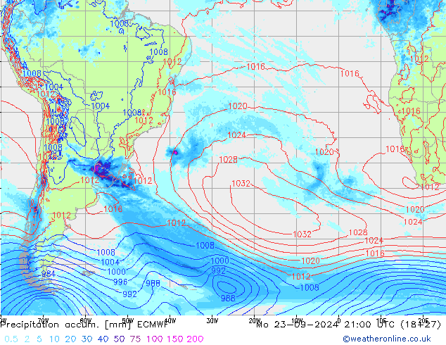 Precipitation accum. ECMWF пн 23.09.2024 21 UTC