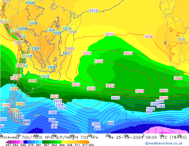 Schichtdicke 700-1000 hPa ECMWF Mi 25.09.2024 06 UTC