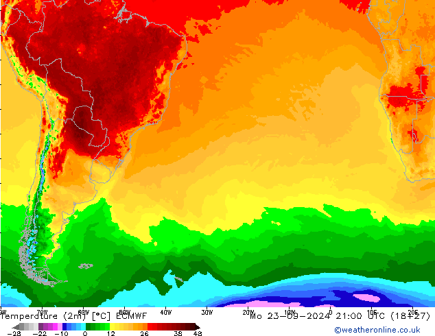 карта температуры ECMWF пн 23.09.2024 21 UTC