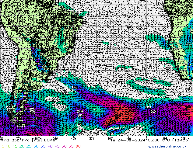 Wind 850 hPa ECMWF Tu 24.09.2024 06 UTC