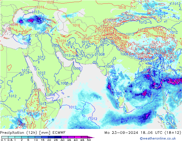 Precipitation (12h) ECMWF Mo 23.09.2024 06 UTC