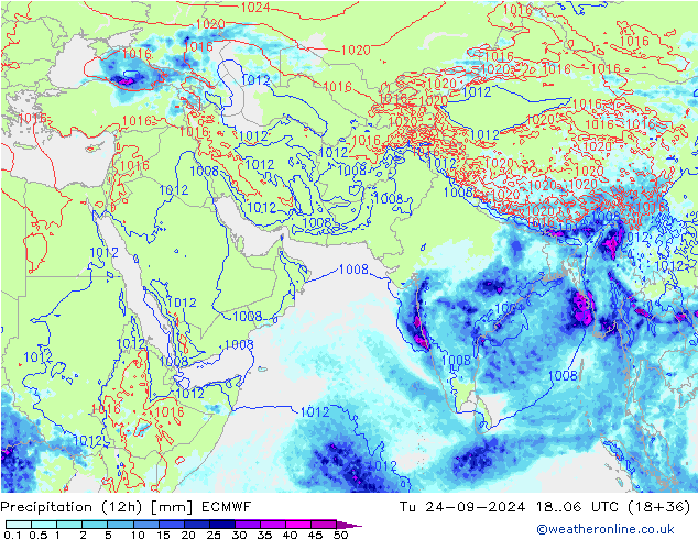 Precipitation (12h) ECMWF Tu 24.09.2024 06 UTC