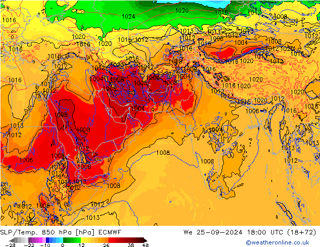 SLP/Temp. 850 hPa ECMWF We 25.09.2024 18 UTC