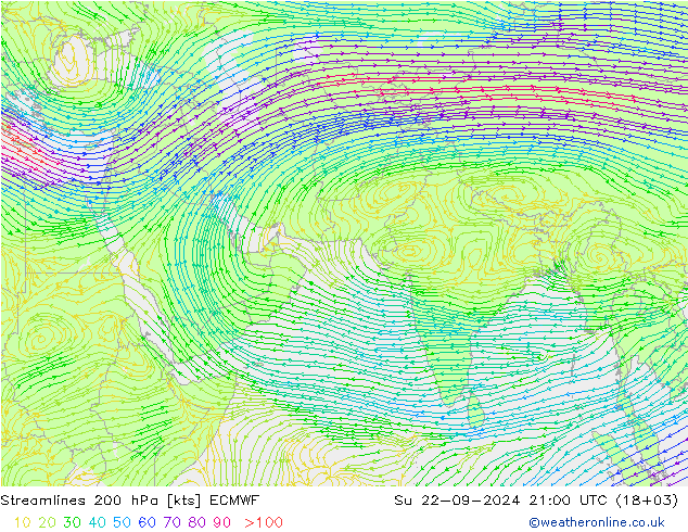 Rüzgar 200 hPa ECMWF Paz 22.09.2024 21 UTC