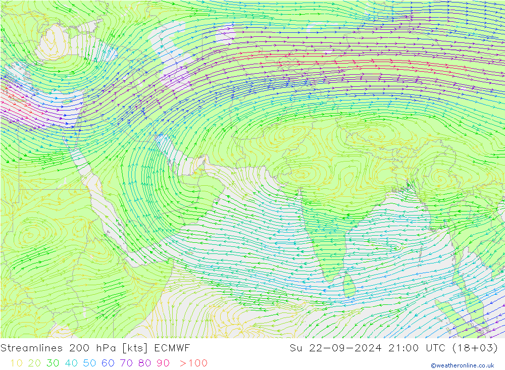 ветер 200 гПа ECMWF Вс 22.09.2024 21 UTC