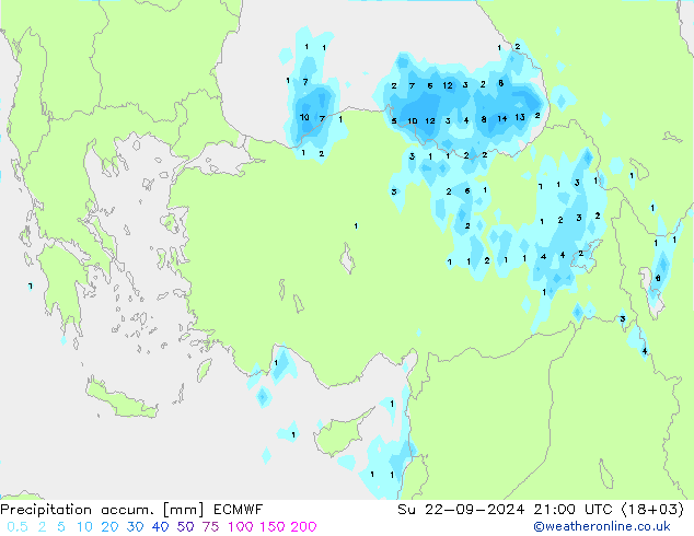 Precipitation accum. ECMWF Dom 22.09.2024 21 UTC