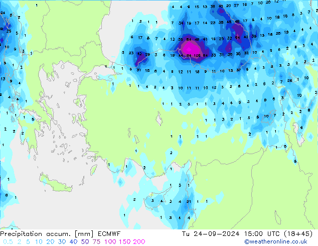 Precipitation accum. ECMWF wto. 24.09.2024 15 UTC