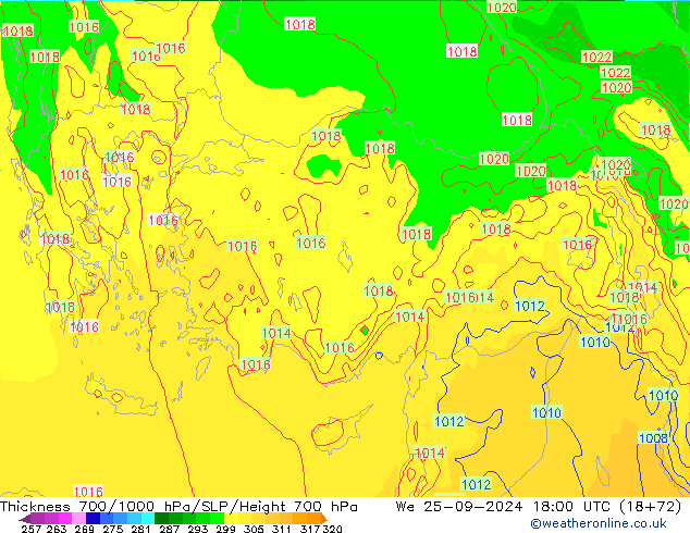 Thck 700-1000 гПа ECMWF ср 25.09.2024 18 UTC