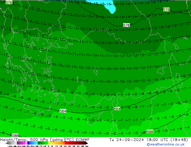 Z500/Rain (+SLP)/Z850 ECMWF wto. 24.09.2024 18 UTC