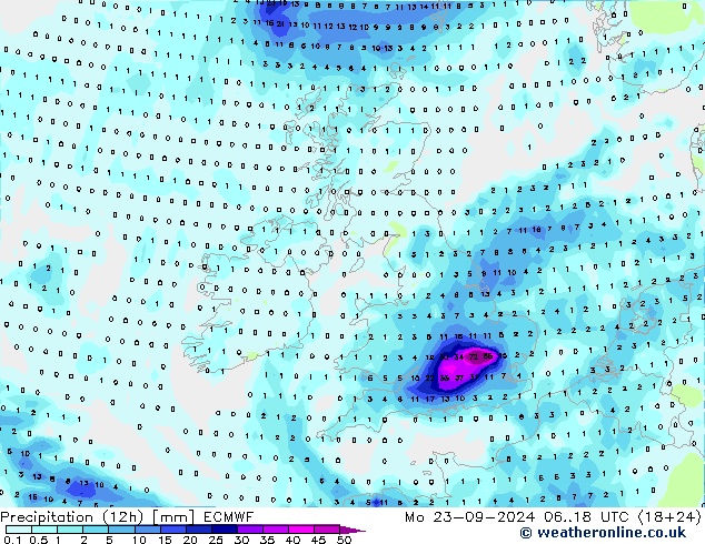 Précipitation (12h) ECMWF lun 23.09.2024 18 UTC