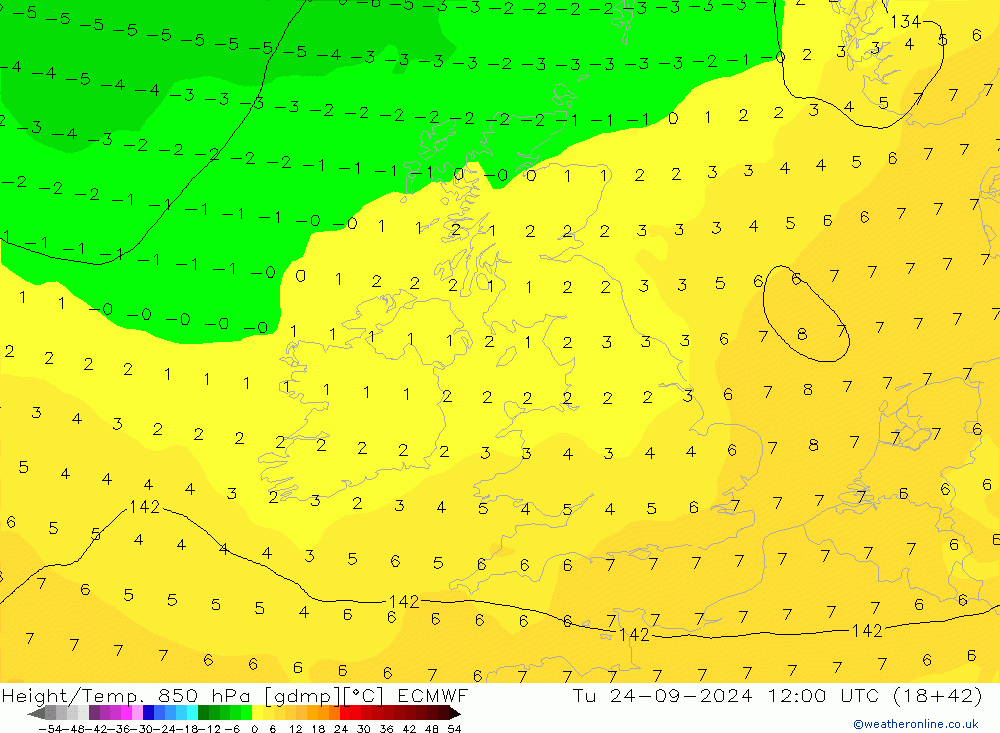 Z500/Rain (+SLP)/Z850 ECMWF Út 24.09.2024 12 UTC