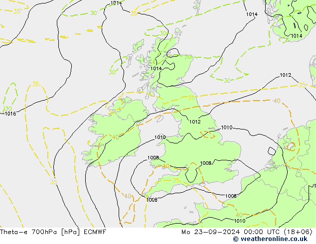 Theta-e 700hPa ECMWF Po 23.09.2024 00 UTC