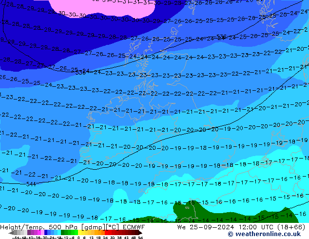 Z500/Rain (+SLP)/Z850 ECMWF St 25.09.2024 12 UTC