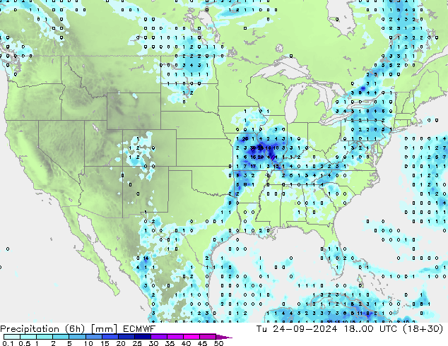 Z500/Rain (+SLP)/Z850 ECMWF Út 24.09.2024 00 UTC