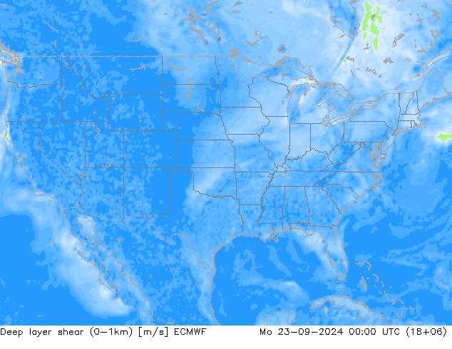 Deep layer shear (0-1km) ECMWF Mo 23.09.2024 00 UTC