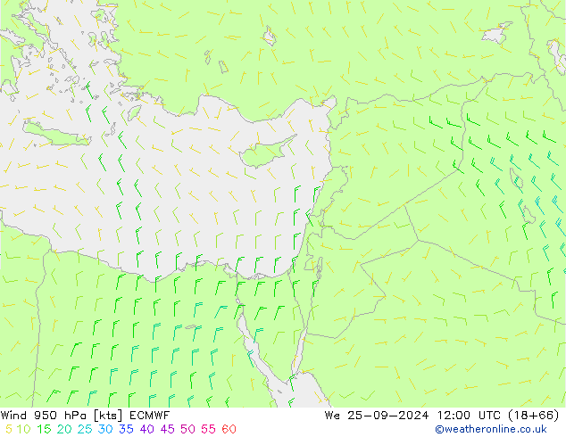 wiatr 950 hPa ECMWF śro. 25.09.2024 12 UTC