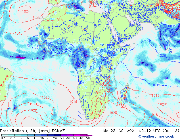 Precipitazione (12h) ECMWF lun 23.09.2024 12 UTC