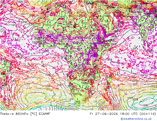 Theta-e 850hPa ECMWF Cu 27.09.2024 18 UTC