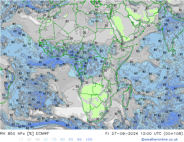 RH 850 hPa ECMWF pt. 27.09.2024 12 UTC