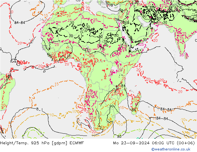 Geop./Temp. 925 hPa ECMWF lun 23.09.2024 06 UTC