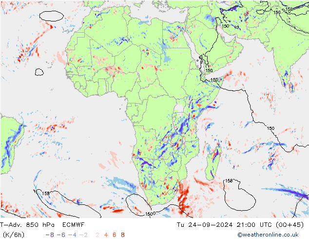 T-Adv. 850 hPa ECMWF Sa 24.09.2024 21 UTC