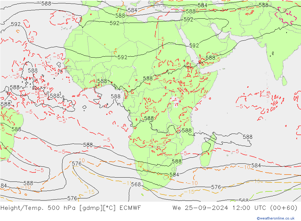 Z500/Rain (+SLP)/Z850 ECMWF mer 25.09.2024 12 UTC