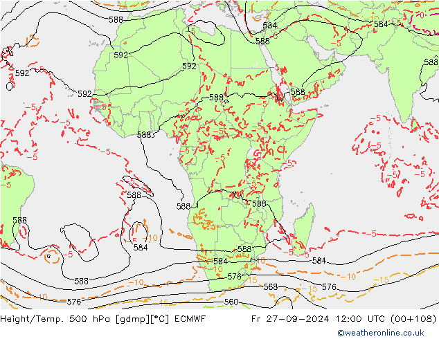 Z500/Rain (+SLP)/Z850 ECMWF ven 27.09.2024 12 UTC