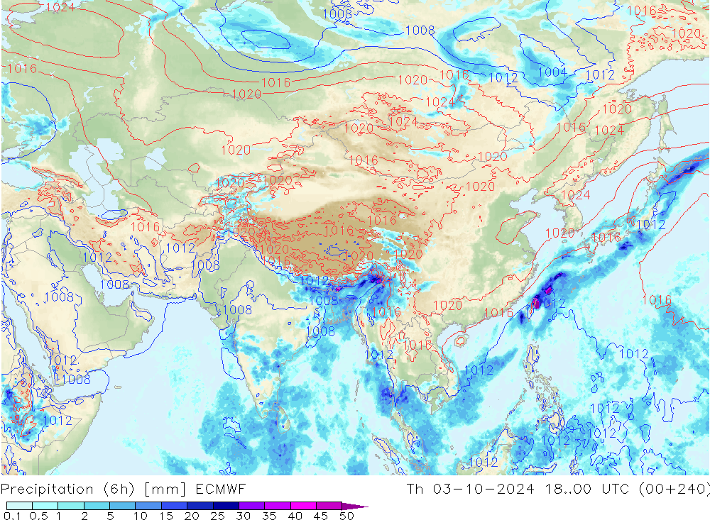 Precipitation (6h) ECMWF Th 03.10.2024 00 UTC