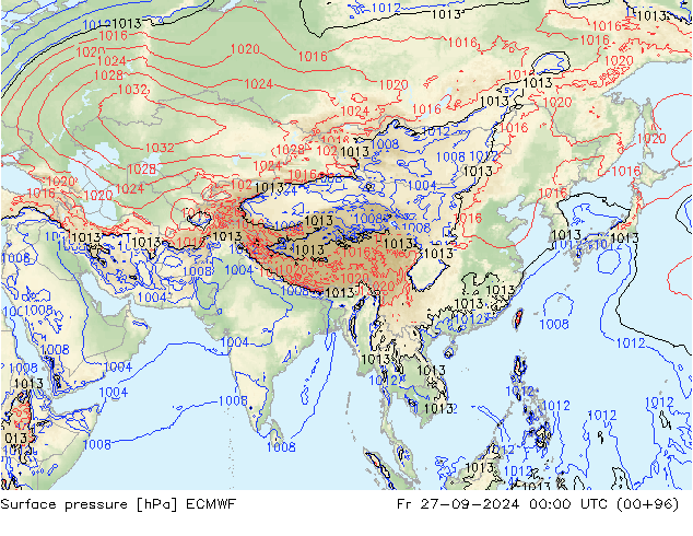 Atmosférický tlak ECMWF Pá 27.09.2024 00 UTC