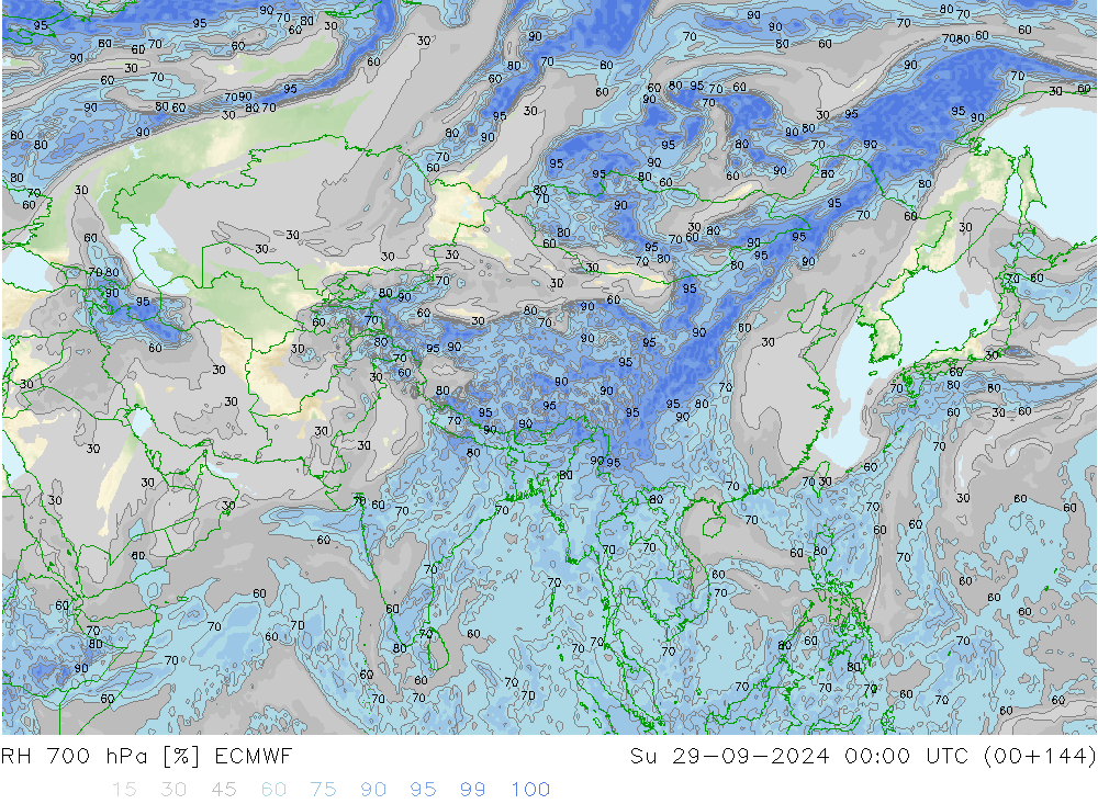 RH 700 hPa ECMWF Su 29.09.2024 00 UTC